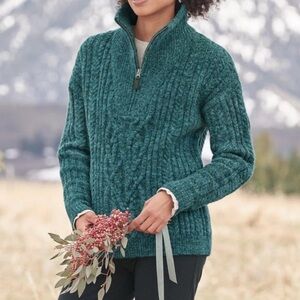 Sundance Angelique Sweater Women Long Sleeve Cable Knit 1/2 Zip Pullover XL